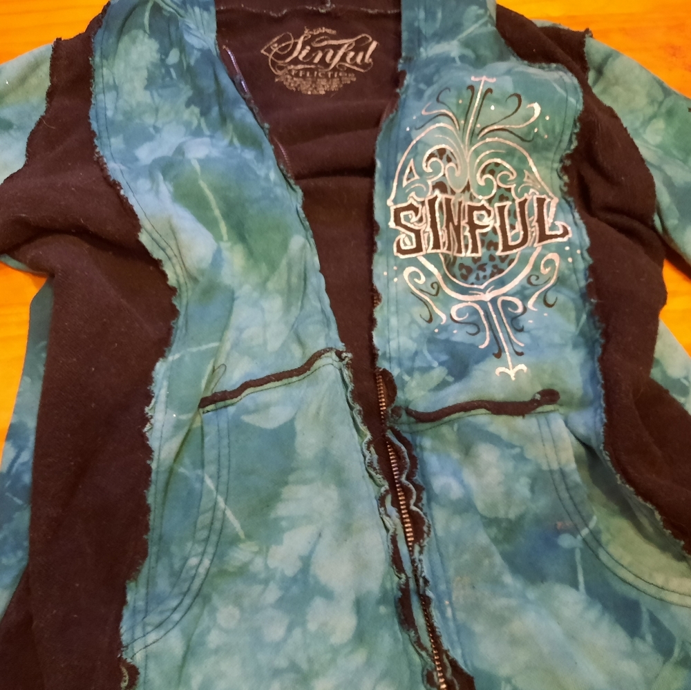 Womens Affliction teal green zip up hoodie